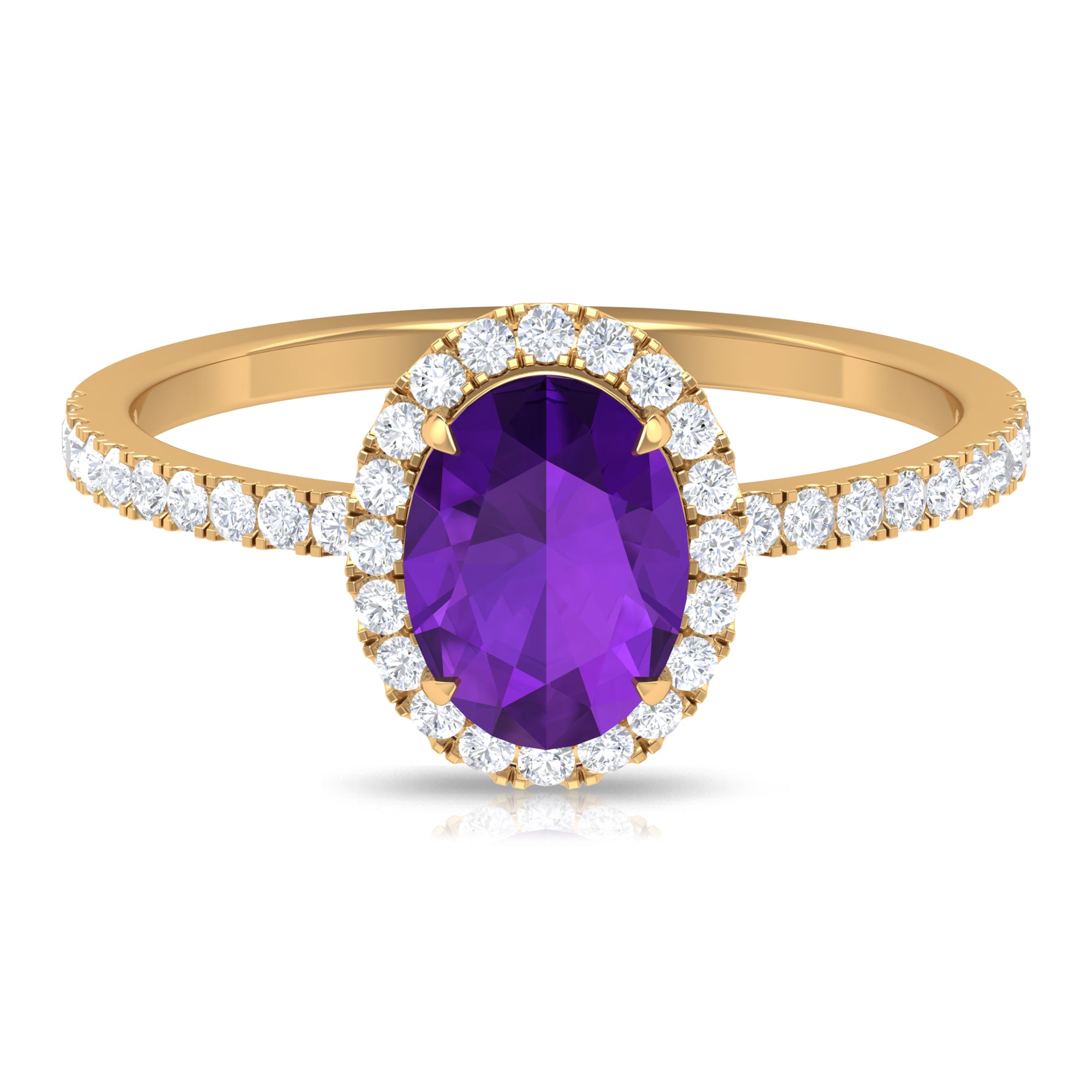 Oval Amethyst Halo Engagement Ring with Diamond Amethyst - ( AAA ) - Quality - Rosec Jewels