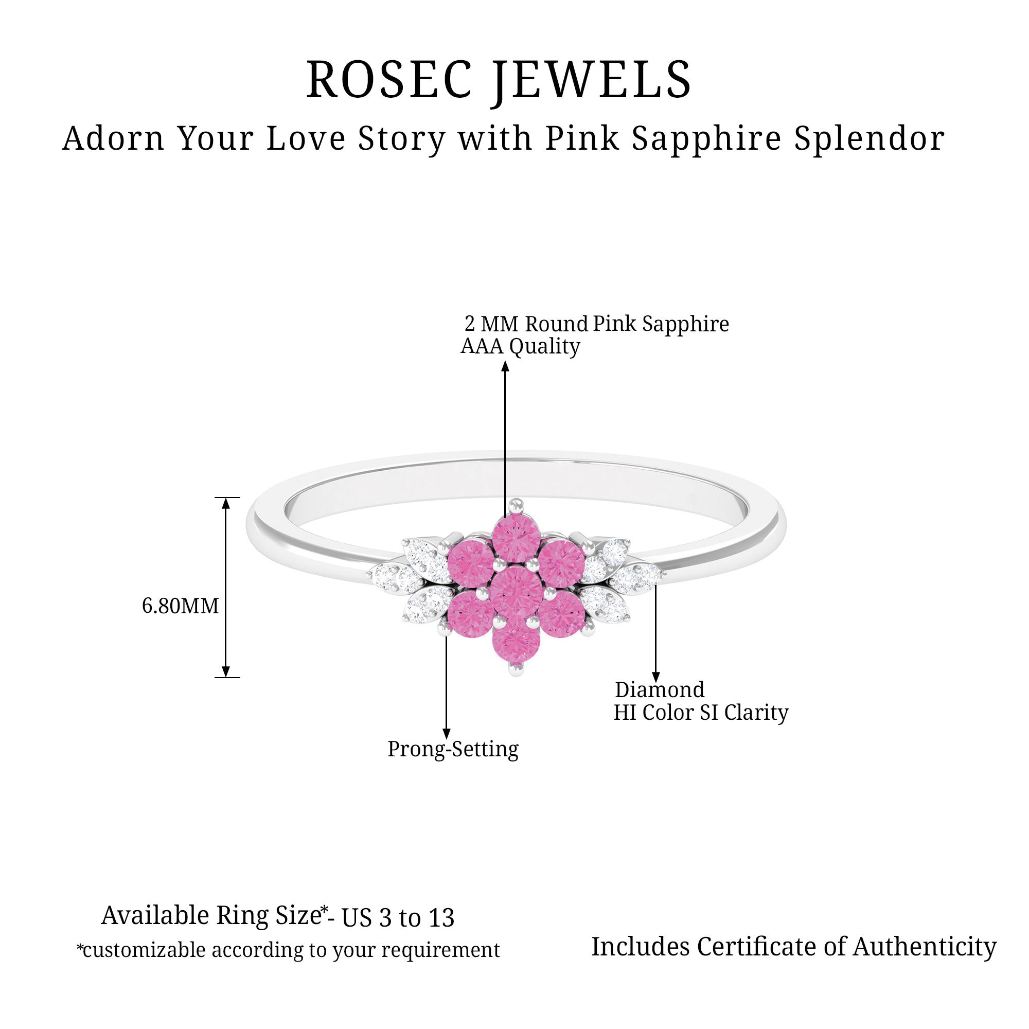 Pink Sapphire Flower Cluster Promise Ring with Diamond Pink Sapphire - ( AAA ) - Quality - Rosec Jewels