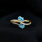 Two Stone Bypass Aquamarine Engagement Ring with Diamond Aquamarine - ( AAA ) - Quality - Rosec Jewels