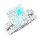 Real Ethiopian Opal and Moissanite Wedding Ring Set Ethiopian Opal - ( AAA ) - Quality - Rosec Jewels