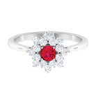 Lab Grown Ruby and Diamond Flower Cluster Engagement Ring Lab Created Ruby - ( AAAA ) - Quality - Rosec Jewels