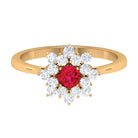 Lab Grown Ruby and Diamond Flower Cluster Engagement Ring Lab Created Ruby - ( AAAA ) - Quality - Rosec Jewels