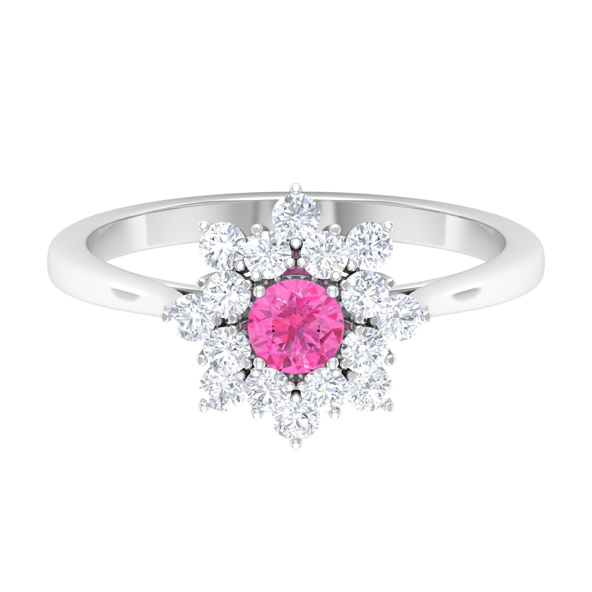 1 CT Pink Sapphire and Diamond Cluster Engagement Ring in Prong Setting Pink Sapphire - ( AAA ) - Quality - Rosec Jewels