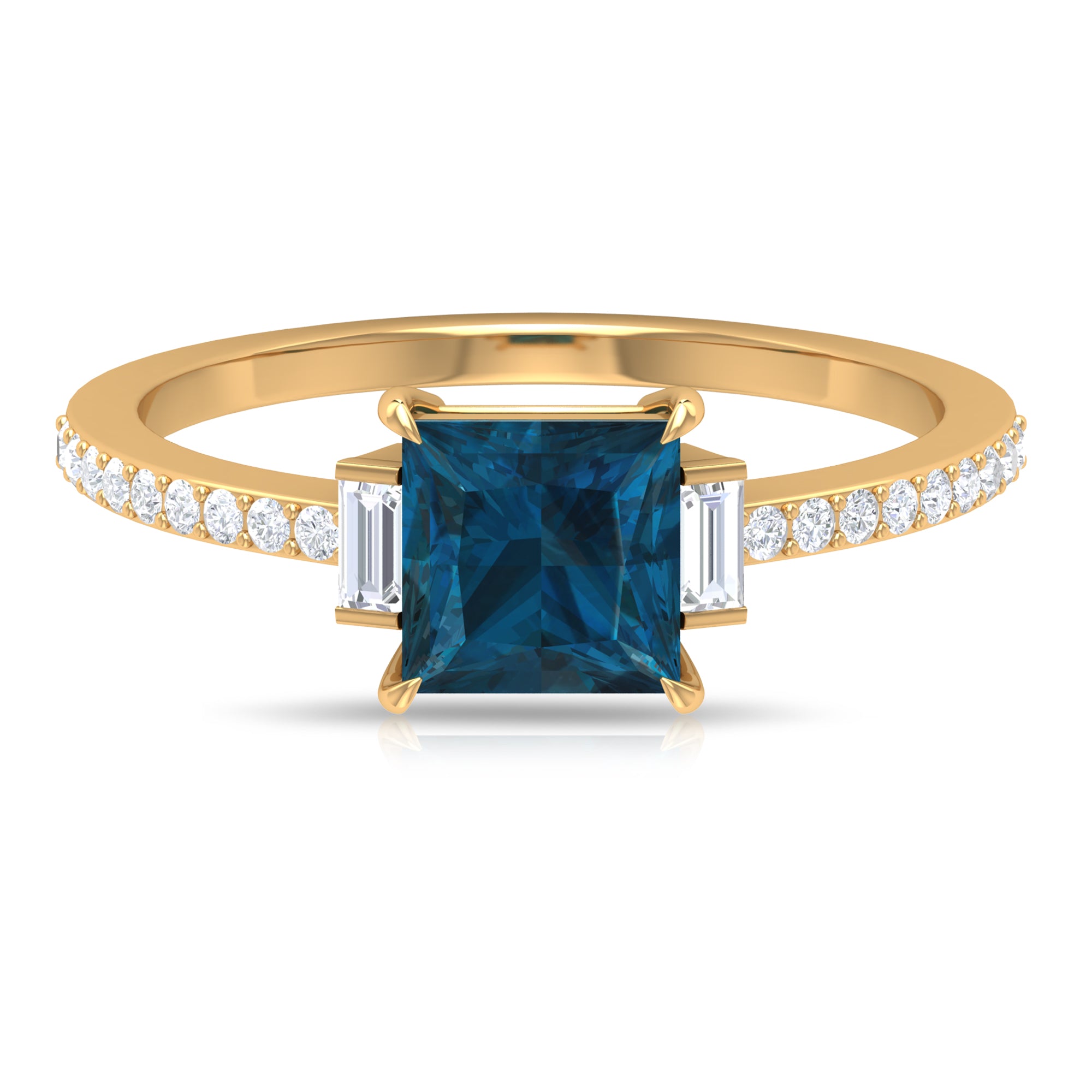 1.50 CT London Blue Topaz Promise Ring with Diamond Side Stones London Blue Topaz - ( AAA ) - Quality - Rosec Jewels