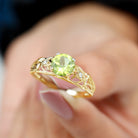 1.25 CT Antique Peridot Solitaire Ring with Diamond Accent Peridot - ( AAA ) - Quality - Rosec Jewels