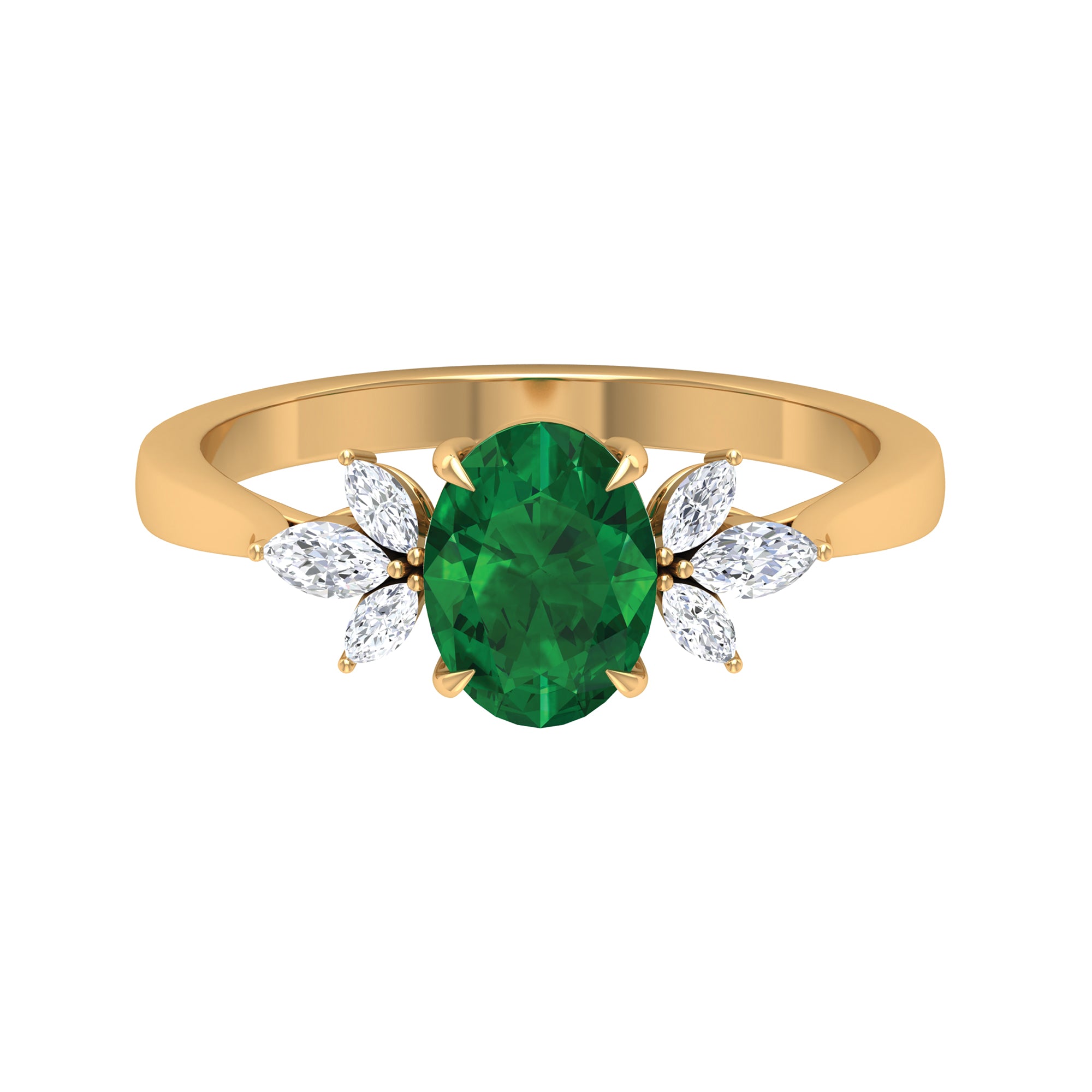 1.50 CT Claw Set Oval shape Emerald Solitaire and Marquise Diamond Trio Ring Emerald - ( AAA ) - Quality - Rosec Jewels