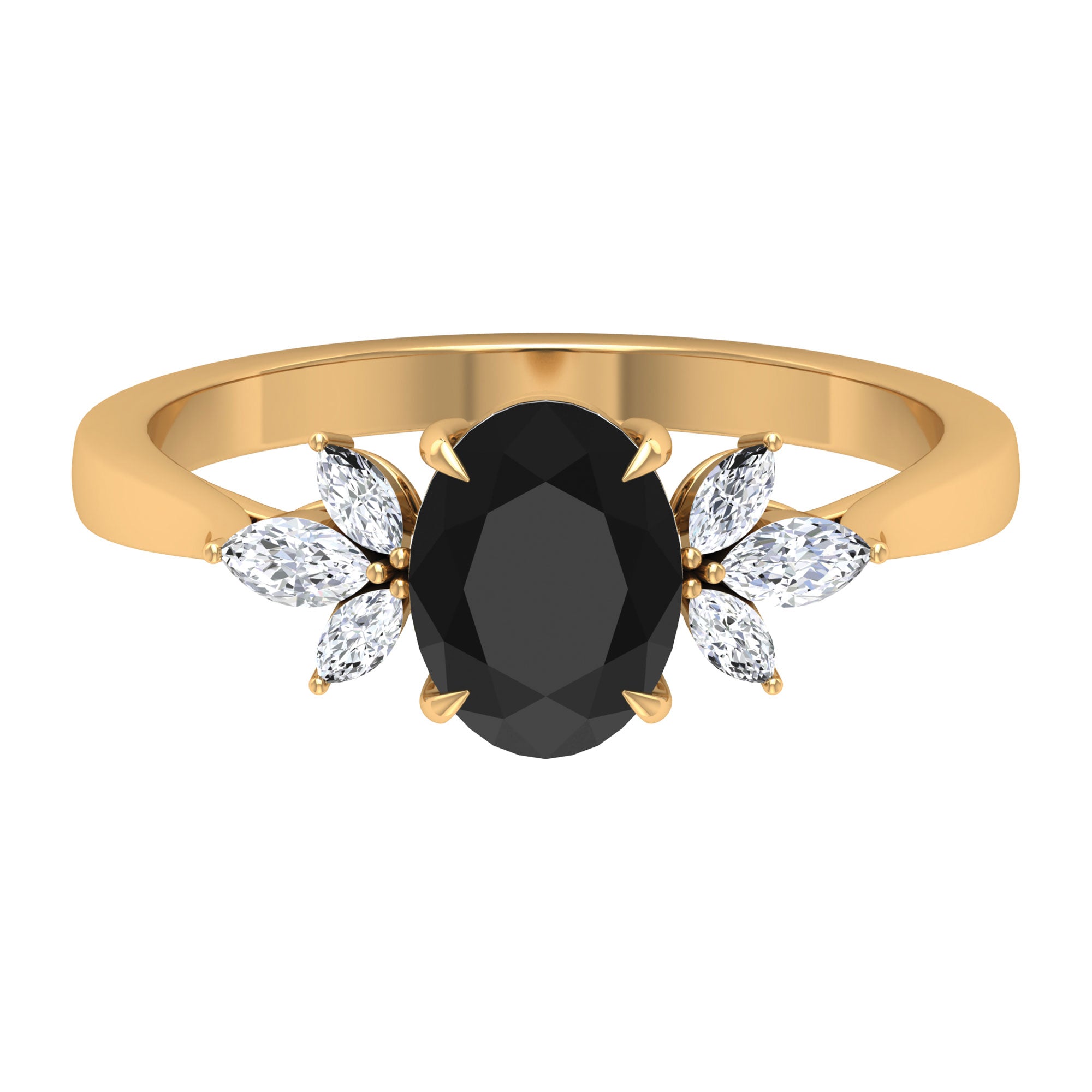 1.5 CT Claw Set Oval Black Onyx Solitaire Ring with Diamond Black Onyx - ( AAA ) - Quality - Rosec Jewels