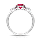 Claw Set Oval Created Ruby Solitaire Ring with Marquise Diamond Trio Lab Created Ruby - ( AAAA ) - Quality - Rosec Jewels