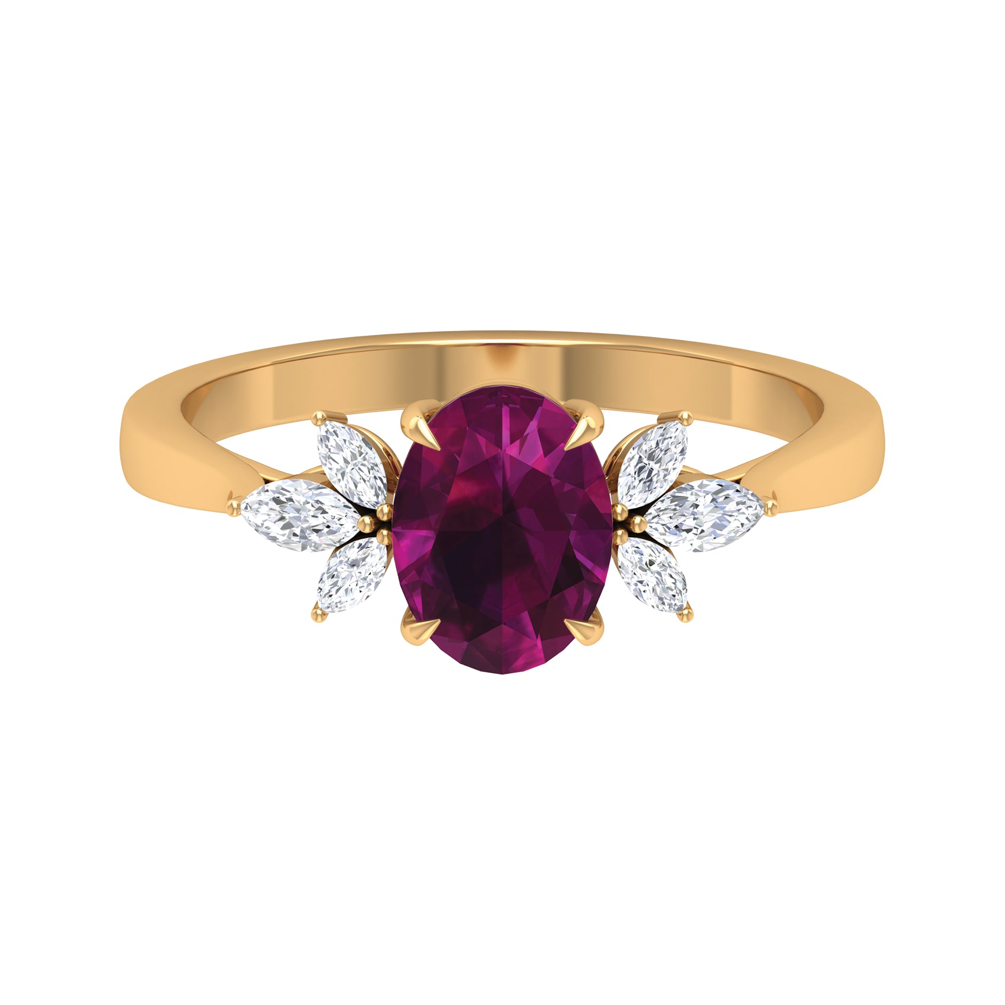 2 CT Claw Set Oval Rhodolite Solitaire Ring with Diamond Rhodolite - ( AAA ) - Quality - Rosec Jewels