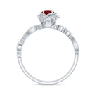 Flower Inspired Created Ruby and Diamond Engagement Ring Lab Created Ruby - ( AAAA ) - Quality - Rosec Jewels