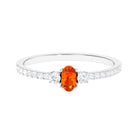 Oval Shape Orange Sapphire Promise Ring with Diamond Side Stone Orange Sapphire - ( AAA ) - Quality - Rosec Jewels