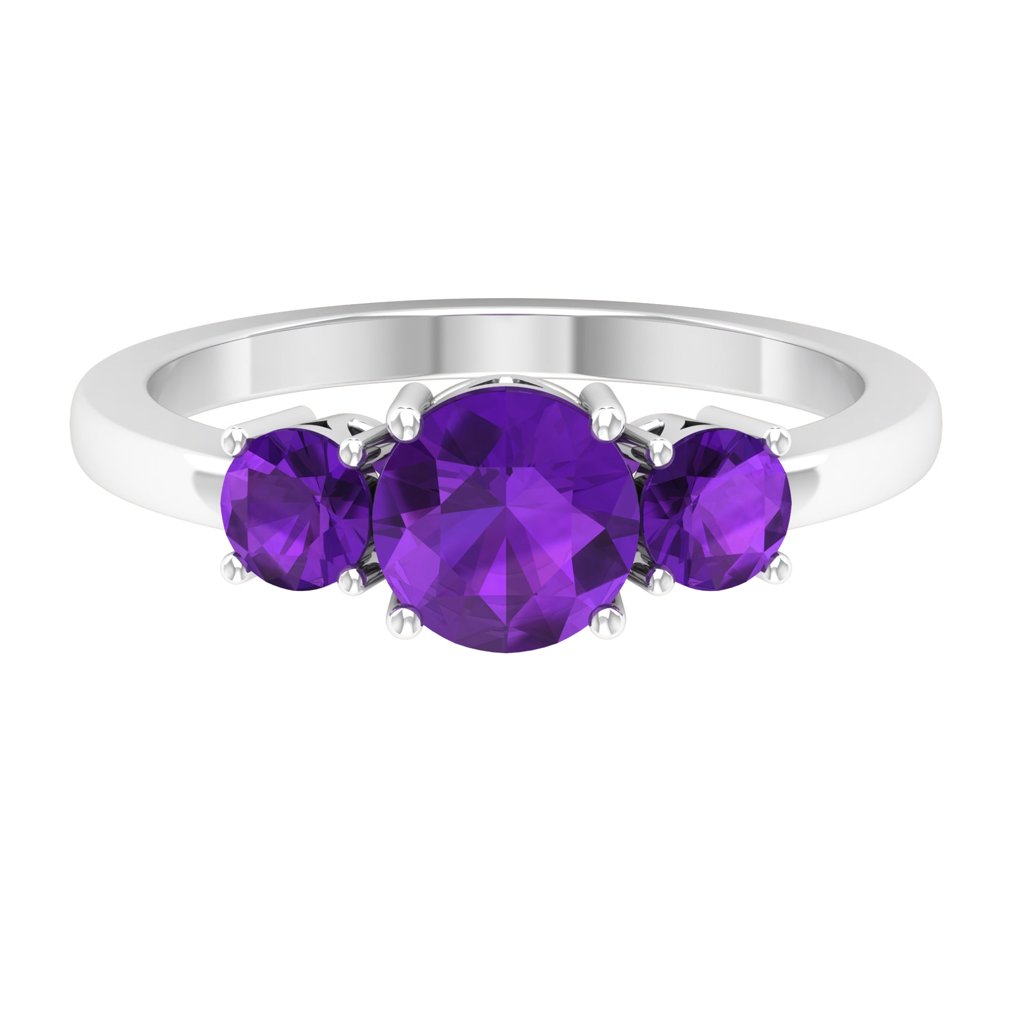 3/4 CT Round Cut Amethyst Three Stone Ring Amethyst - ( AAA ) - Quality - Rosec Jewels