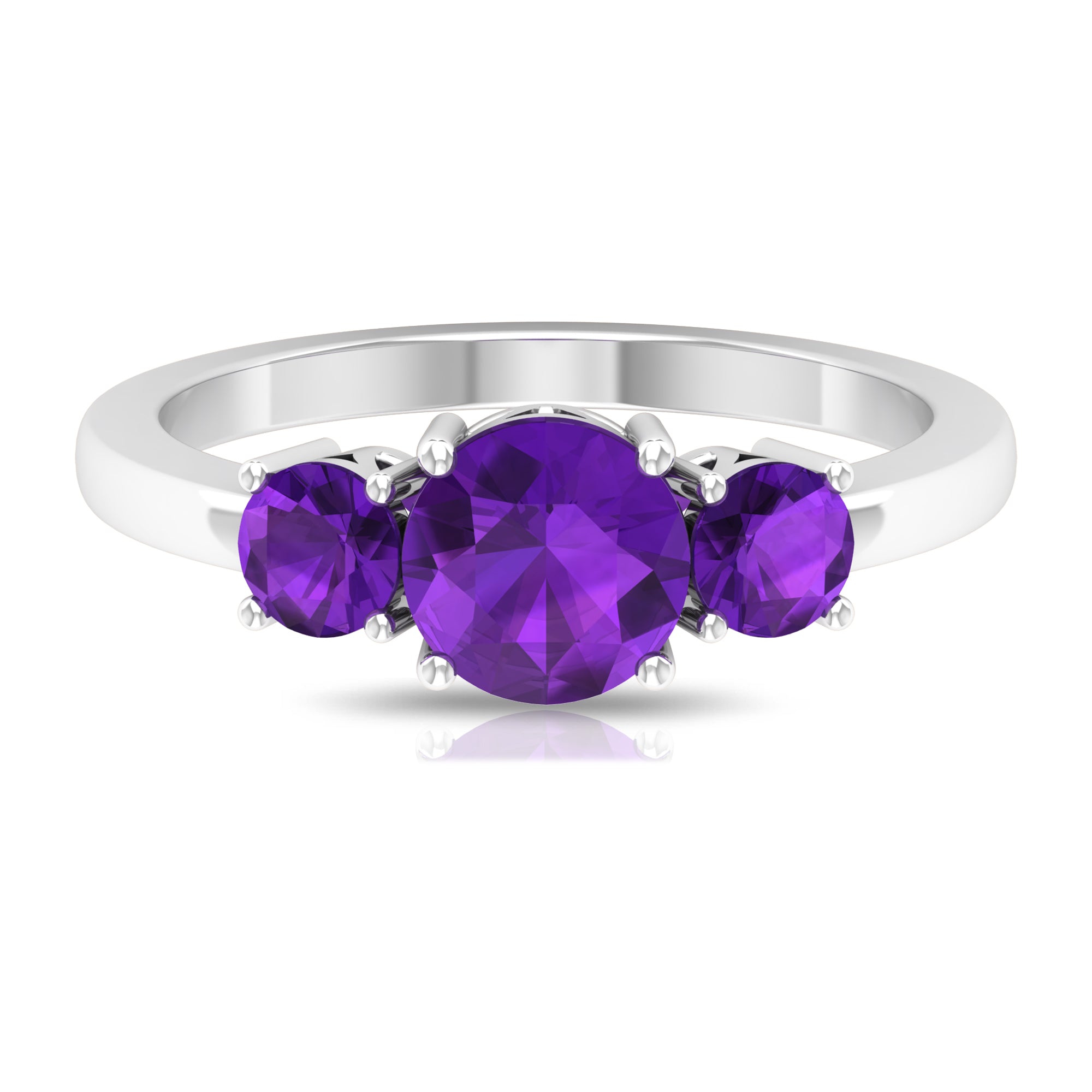 3/4 CT Round Cut Amethyst Three Stone Ring Amethyst - ( AAA ) - Quality - Rosec Jewels