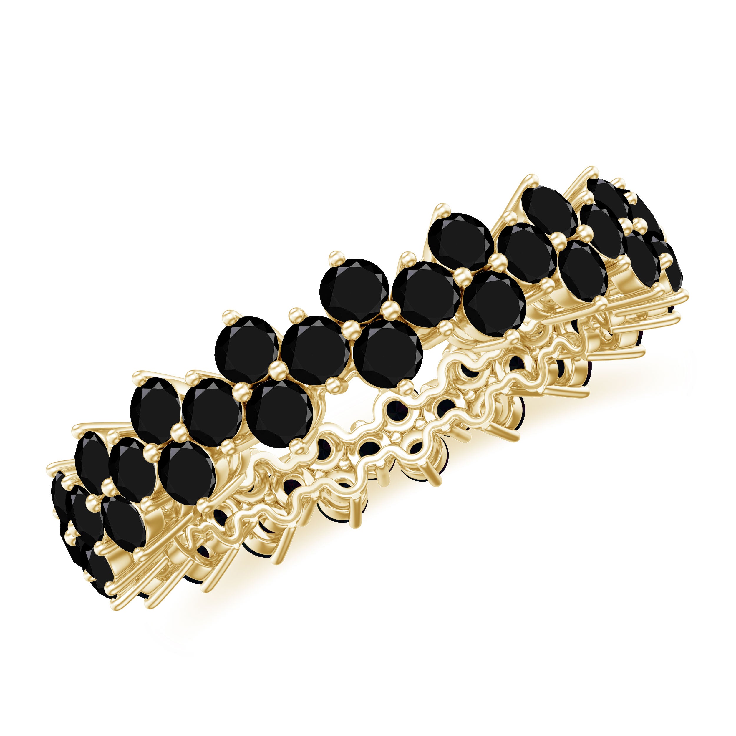 Prong Set Created Black Diamond Cluster Eternity Band Ring in Gold Lab Created Black Diamond - ( AAAA ) - Quality - Rosec Jewels