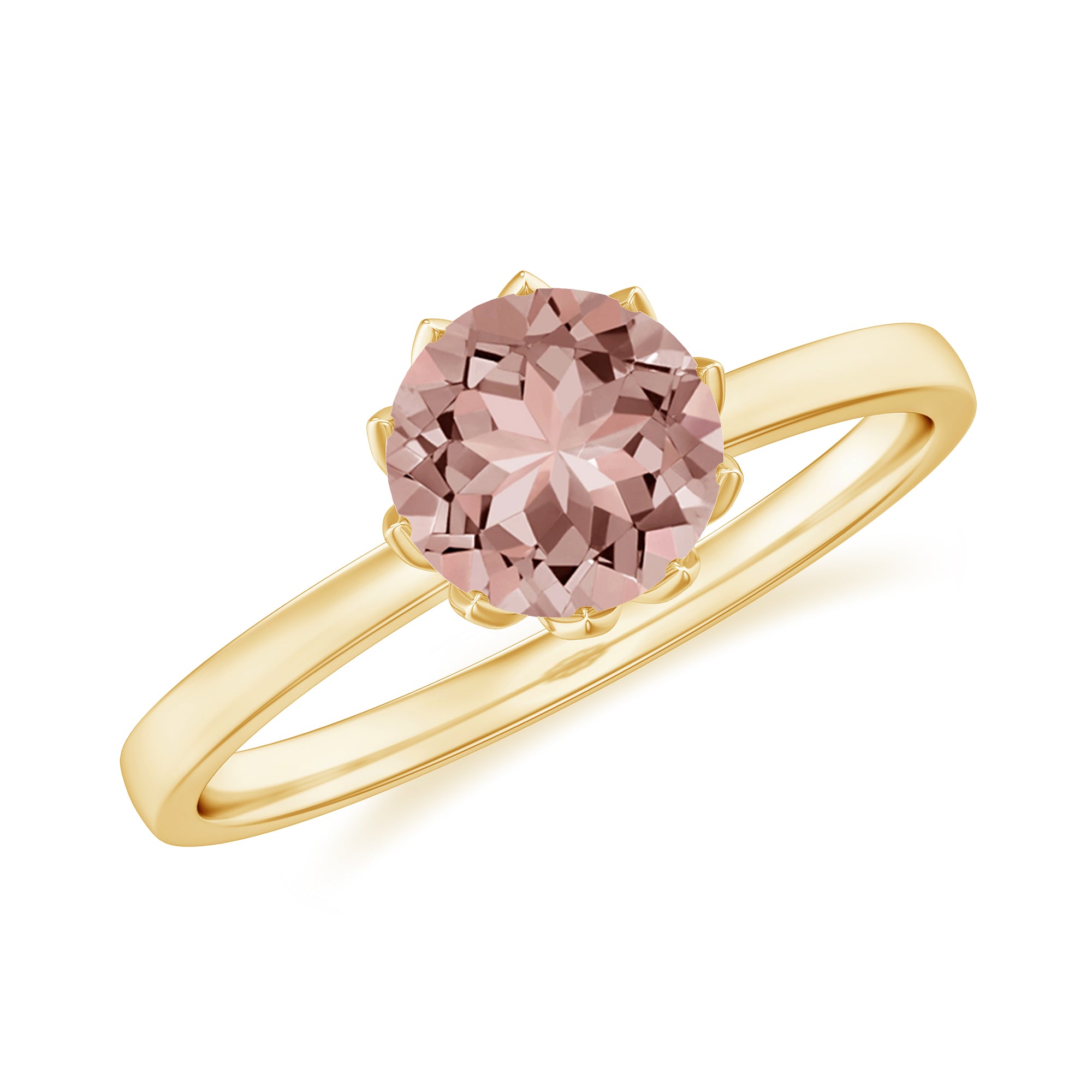 6 MM Round Morganite Solitaire Ring in Lotus Basket Setting Morganite - ( AAA ) - Quality - Rosec Jewels