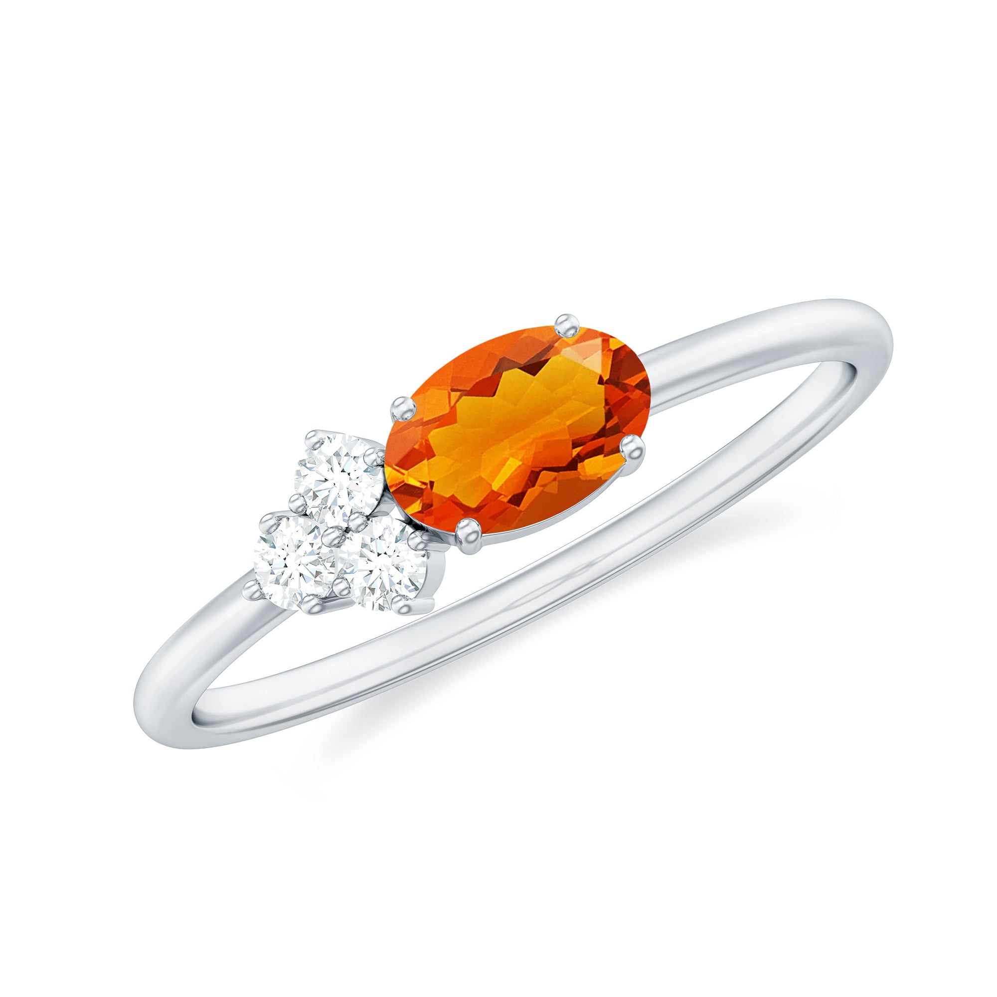 Oval Cut Fire Opal Minimal Ring with Diamond Trio Fire Opal - ( AAA ) - Quality - Rosec Jewels