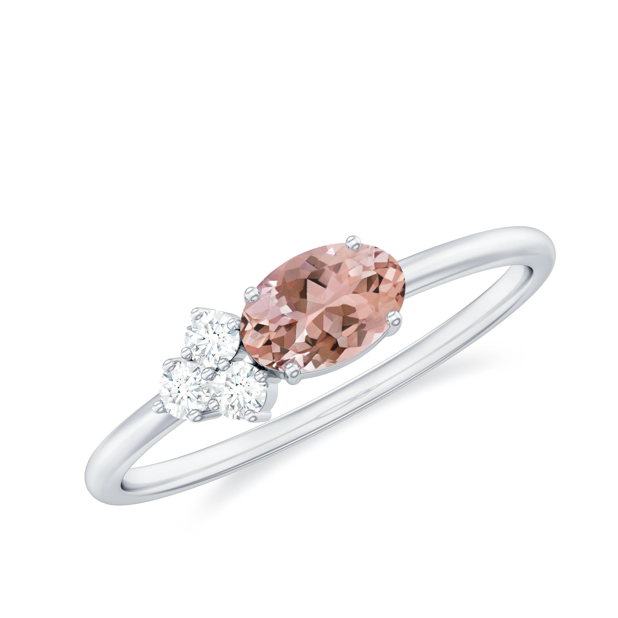 1/2 CT Oval Cut Morganite Promise Ring with Diamond Trio Morganite - ( AAA ) - Quality - Rosec Jewels