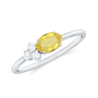 Oval Cut Yellow Sapphire Promise Ring with Diamond Trio Yellow Sapphire - ( AAA ) - Quality - Rosec Jewels