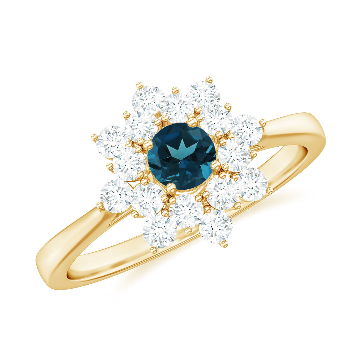 London Blue Topaz and Diamond Cluster Engagement Ring London Blue Topaz - ( AAA ) - Quality - Rosec Jewels