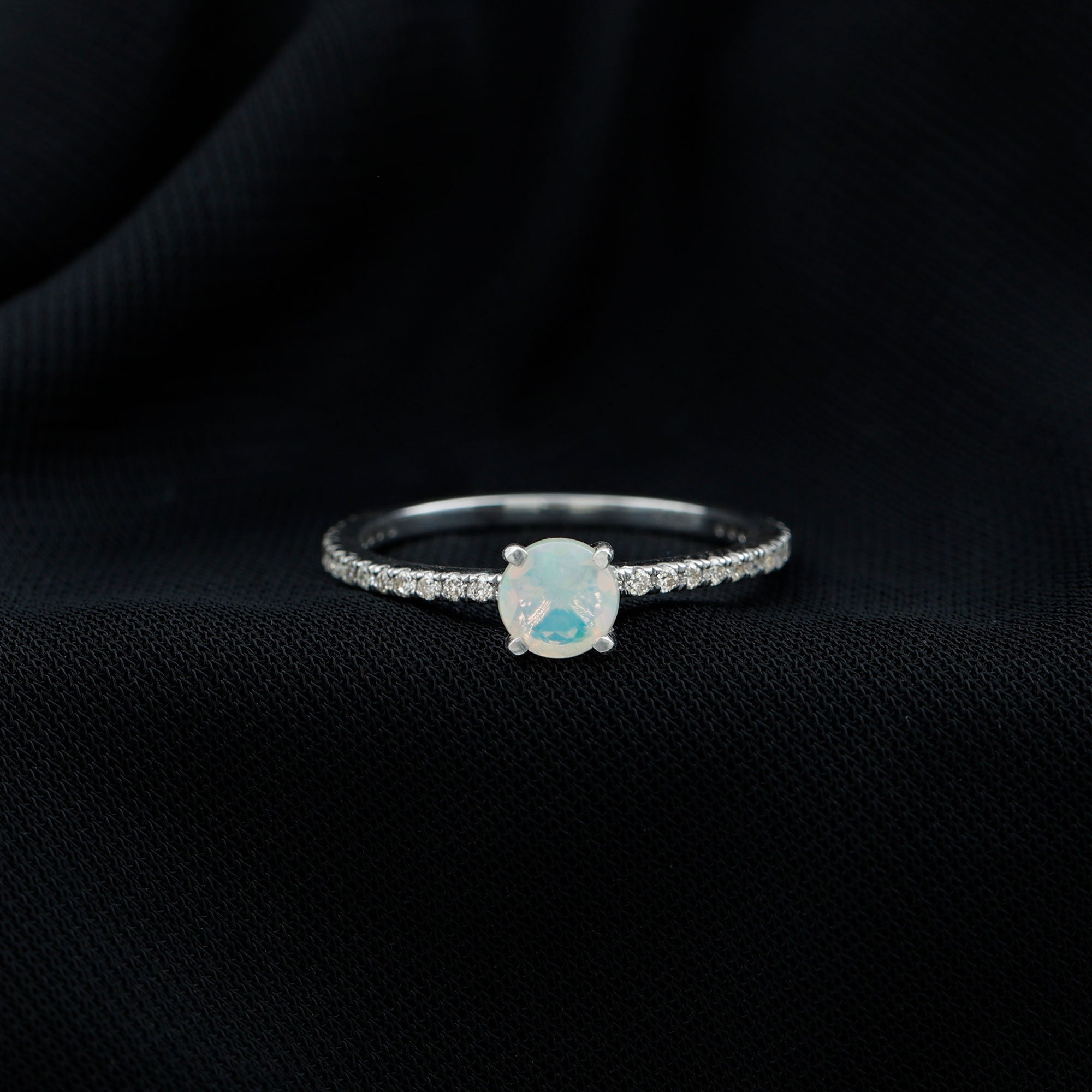 Simple Ethiopian Opal and Diamond Solitaire Ring Ethiopian Opal - ( AAA ) - Quality - Rosec Jewels