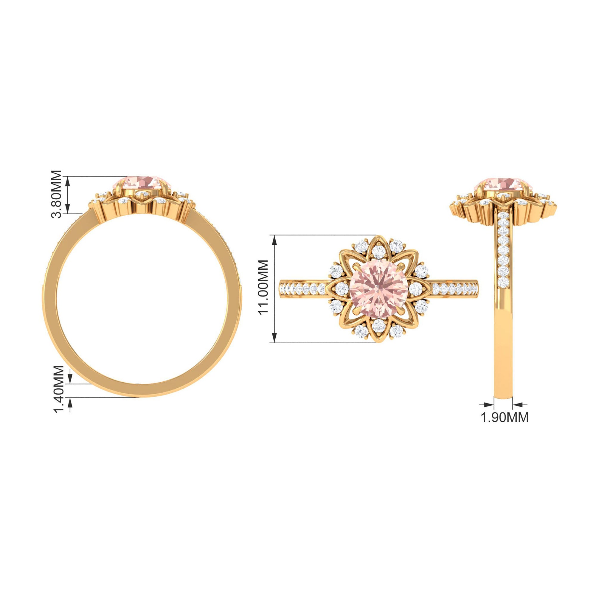 Round Morganite and Diamond Flower Engagement Ring Morganite - ( AAA ) - Quality - Rosec Jewels