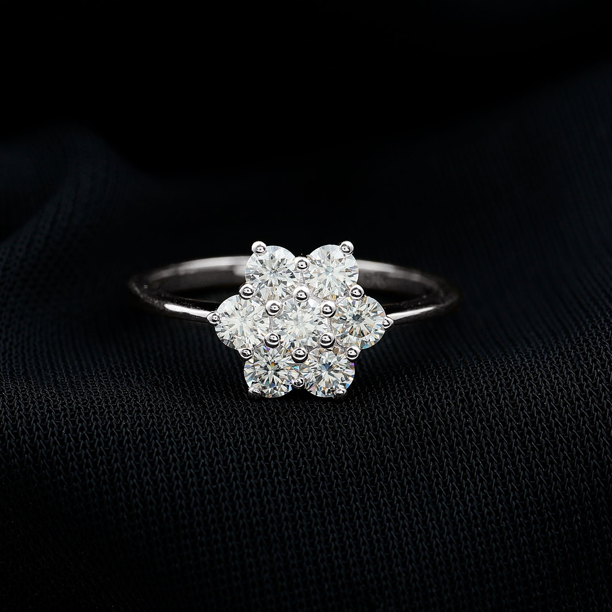 3/4 CT Round Shape Moissanite Cluster Flower Ring Moissanite - ( D-VS1 ) - Color and Clarity - Rosec Jewels