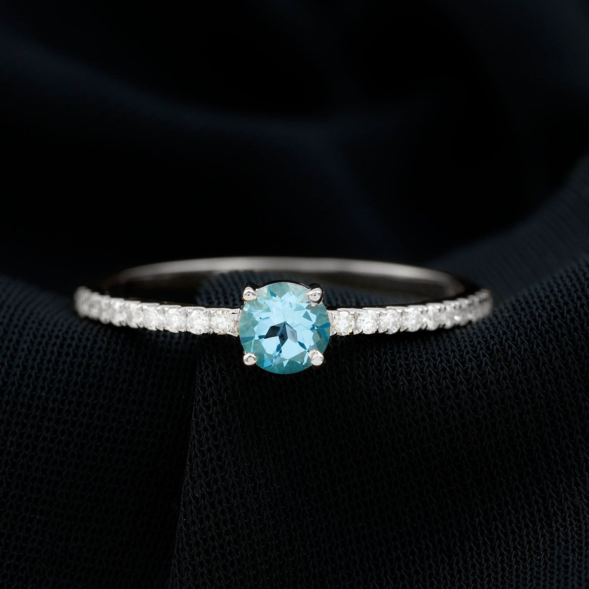 Sky Blue Topaz Solitaire Ring with Diamond Side Stones Sky Blue Topaz - ( AAA ) - Quality - Rosec Jewels