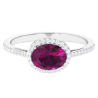 Oval Cut Natural Rhodolite East West Ring with Diamond Halo Rhodolite - ( AAA ) - Quality - Rosec Jewels