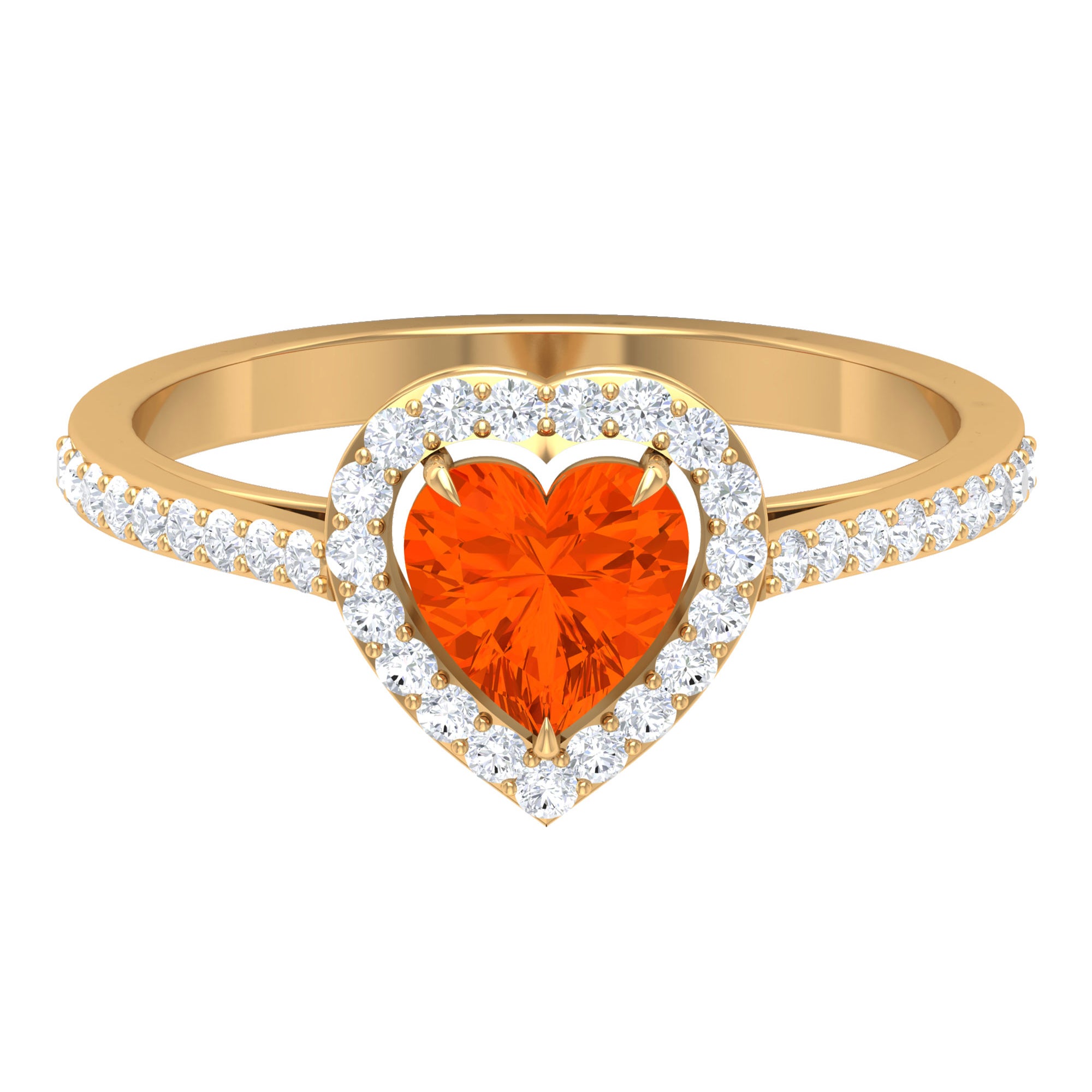 1.50 CT Heart Shape Fire Opal Engagement Ring with Diamond Accent Fire Opal - ( AAA ) - Quality - Rosec Jewels