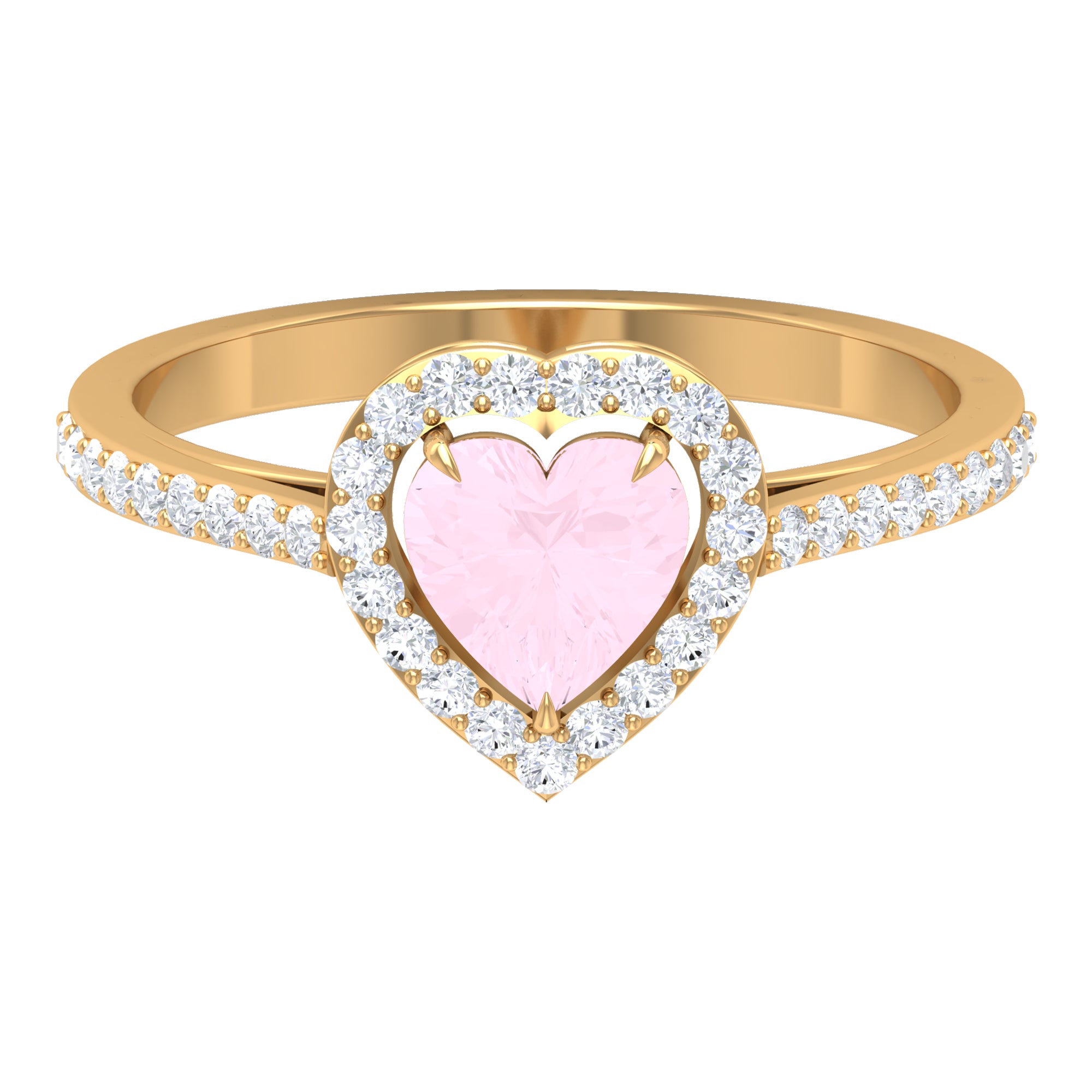 1.50 CT Heart Shape Rose Quartz Engagement Ring with Diamond Accent Rose Quartz - ( AAA ) - Quality - Rosec Jewels