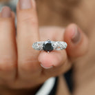 1/4 CT Round Shape Black Onyx and Diamond Milgrain Engagement Ring Black Onyx - ( AAA ) - Quality - Rosec Jewels