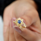 Real Blue Sapphire and Diamond Flower Ring with Bypass Shank Blue Sapphire - ( AAA ) - Quality - Rosec Jewels