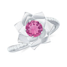 Pink Tourmaline and Diamond Flower Engagement Ring with Bypass Shank Pink Tourmaline - ( AAA ) - Quality - Rosec Jewels