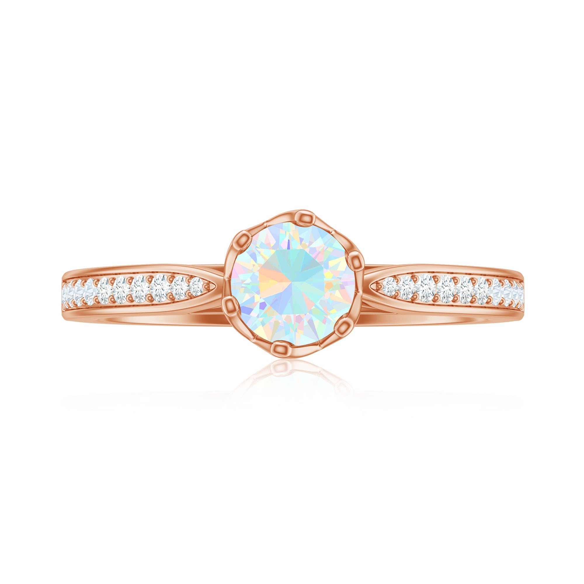 Real Ethiopian Opal Solitaire Engagement Ring with Diamond Ethiopian Opal - ( AAA ) - Quality - Rosec Jewels