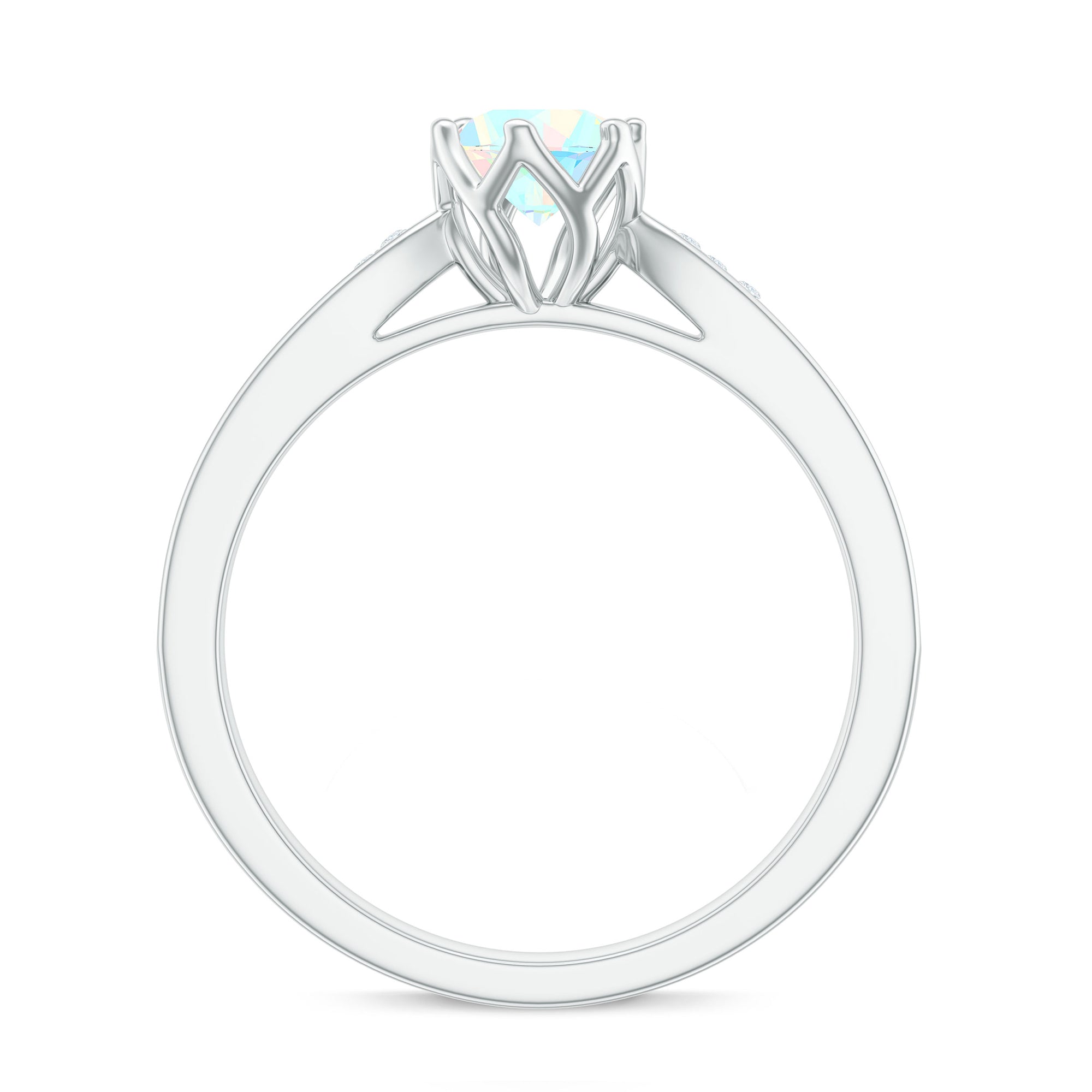 Real Ethiopian Opal Solitaire Engagement Ring with Diamond Ethiopian Opal - ( AAA ) - Quality - Rosec Jewels