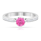 Round Cut Pink Sapphire Solitaire Engagement Ring with Diamond Pink Sapphire - ( AAA ) - Quality - Rosec Jewels