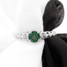 Round Created Green Sapphire Solitaire Art Deco Ring with Diamond Lab Created Green Sapphire - ( AAAA ) - Quality - Rosec Jewels