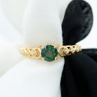 Round Created Green Sapphire Solitaire Art Deco Ring with Diamond Lab Created Green Sapphire - ( AAAA ) - Quality - Rosec Jewels