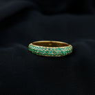 Pave Set Emerald Semi Eternity Band Ring Emerald - ( AAA ) - Quality - Rosec Jewels