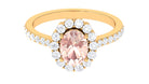 Oval Shape Morganite Engagement Ring with Diamond Halo Morganite - ( AAA ) - Quality - Rosec Jewels