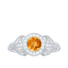 Vintage Citrine Diamond Engagement Ring with Beaded Detail Citrine - ( AAA ) - Quality - Rosec Jewels