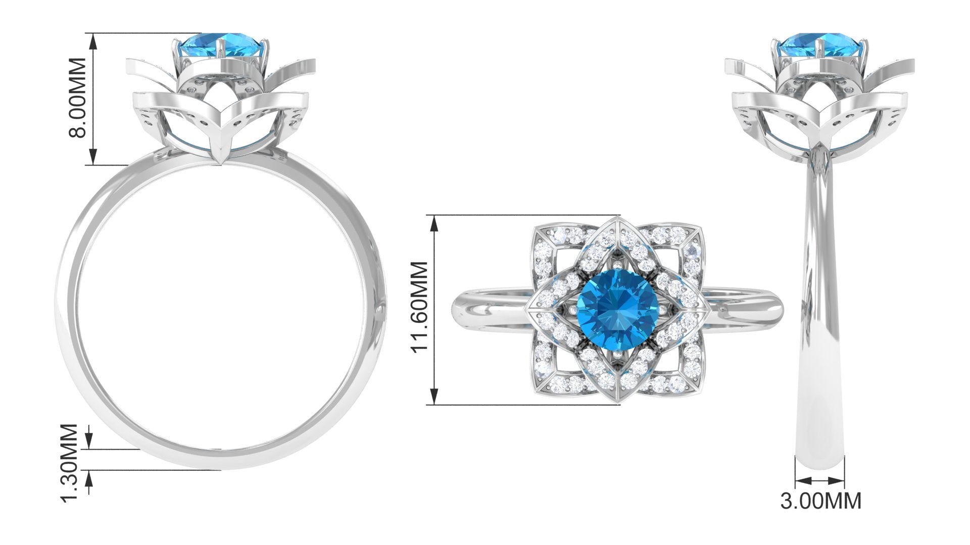 Swiss Blue Topaz and Diamond Floral Engagement Ring Swiss Blue Topaz - ( AAA ) - Quality - Rosec Jewels