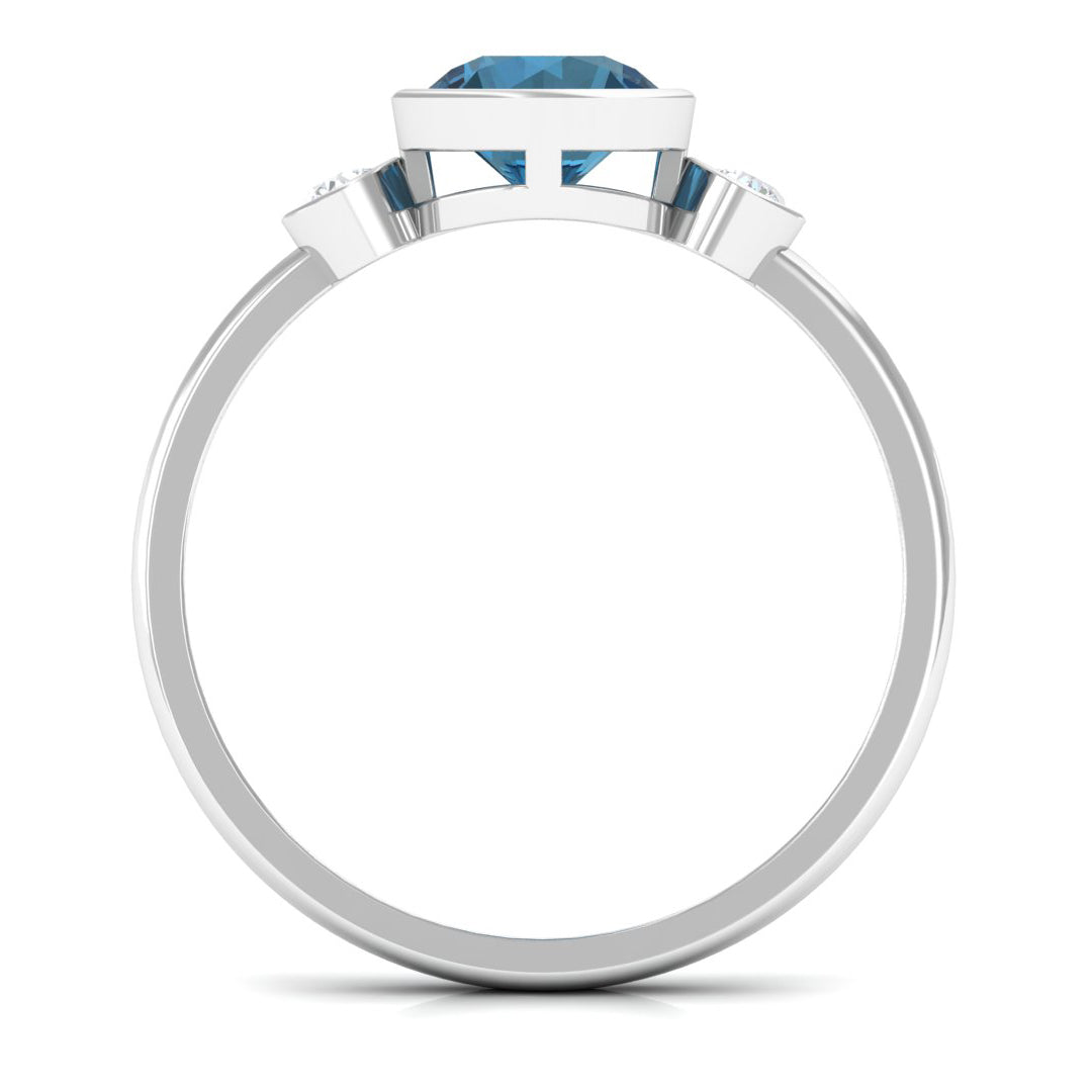 Round London Blue Topaz and Diamond Solitaire Engagement Ring London Blue Topaz - ( AAA ) - Quality - Rosec Jewels