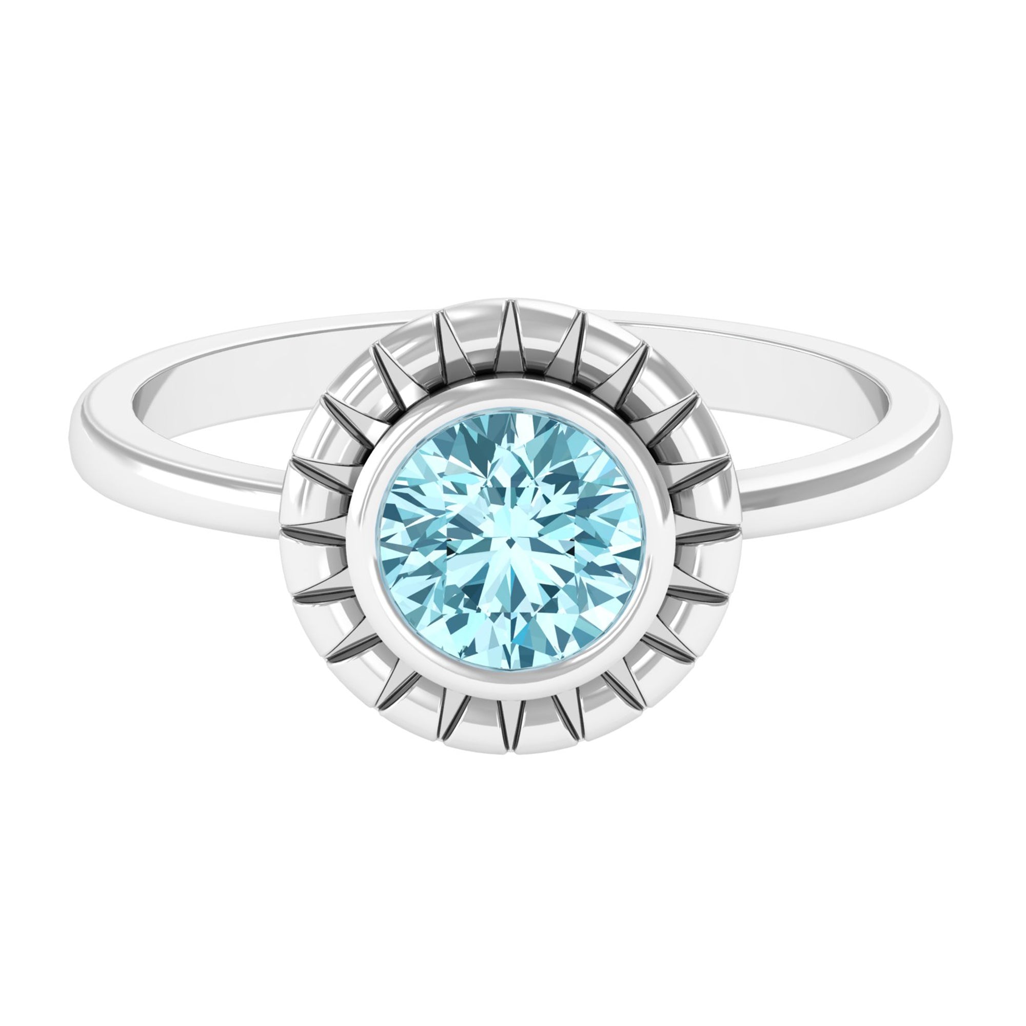 Bezel Set Aquamarine Solitaire Engagement Ring Aquamarine - ( AAA ) - Quality - Rosec Jewels