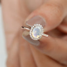 1.50 CT Oval Shape Ethiopian Opal Engagement Ring with Diamond Halo Ethiopian Opal - ( AAA ) - Quality - Rosec Jewels