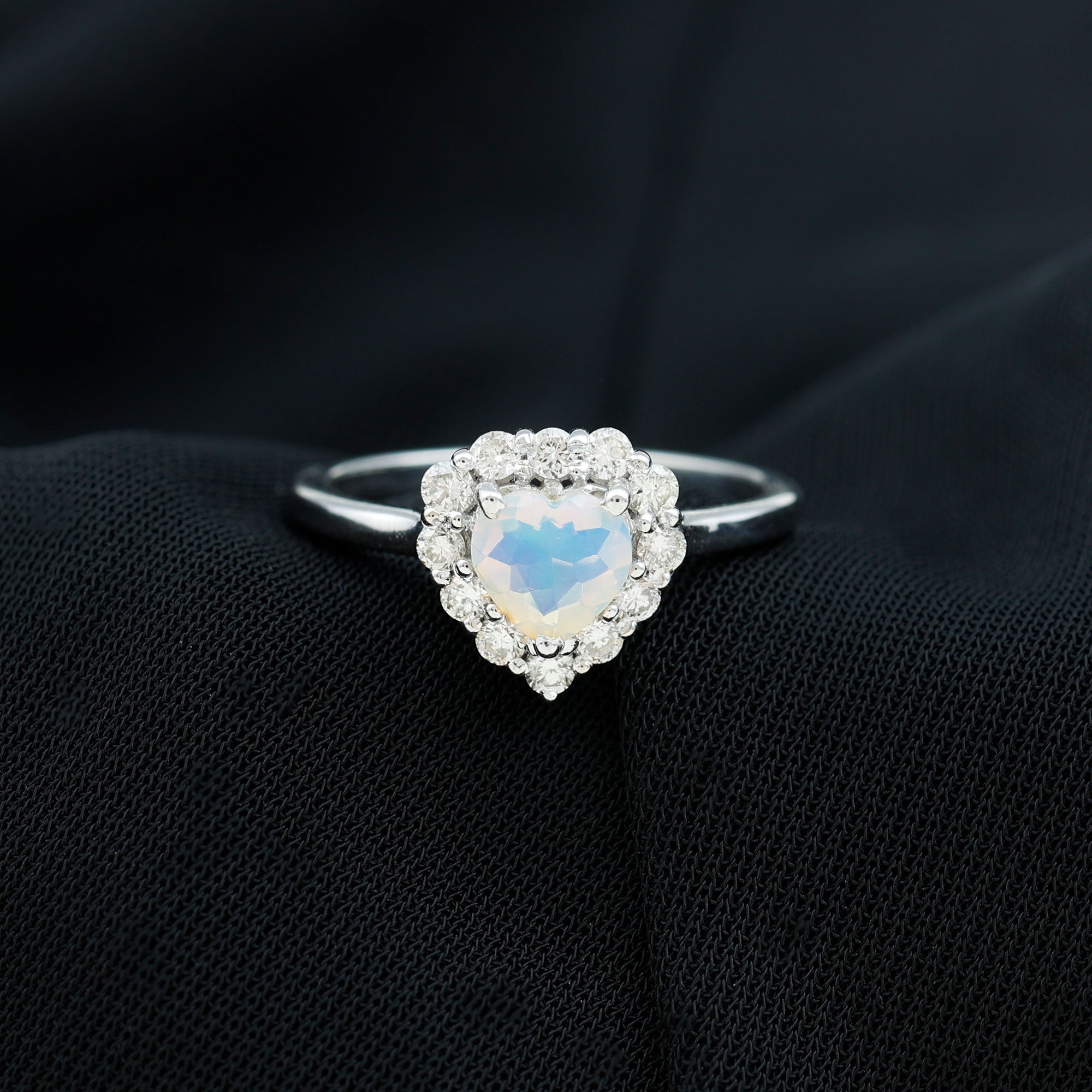 Heart Shape Ethiopian Opal Halo Engagement with Diamond Ethiopian Opal - ( AAA ) - Quality - Rosec Jewels