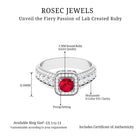 Lab Grown Ruby and Moissanite Halo Engagement Ring Lab Created Ruby - ( AAAA ) - Quality - Rosec Jewels