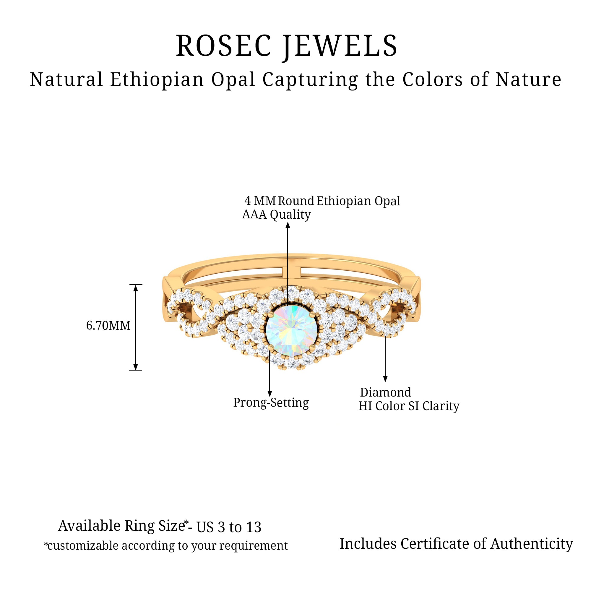 3/4 CT Ethiopian Opal and Diamond Crossover Engagement Ring Ethiopian Opal - ( AAA ) - Quality - Rosec Jewels