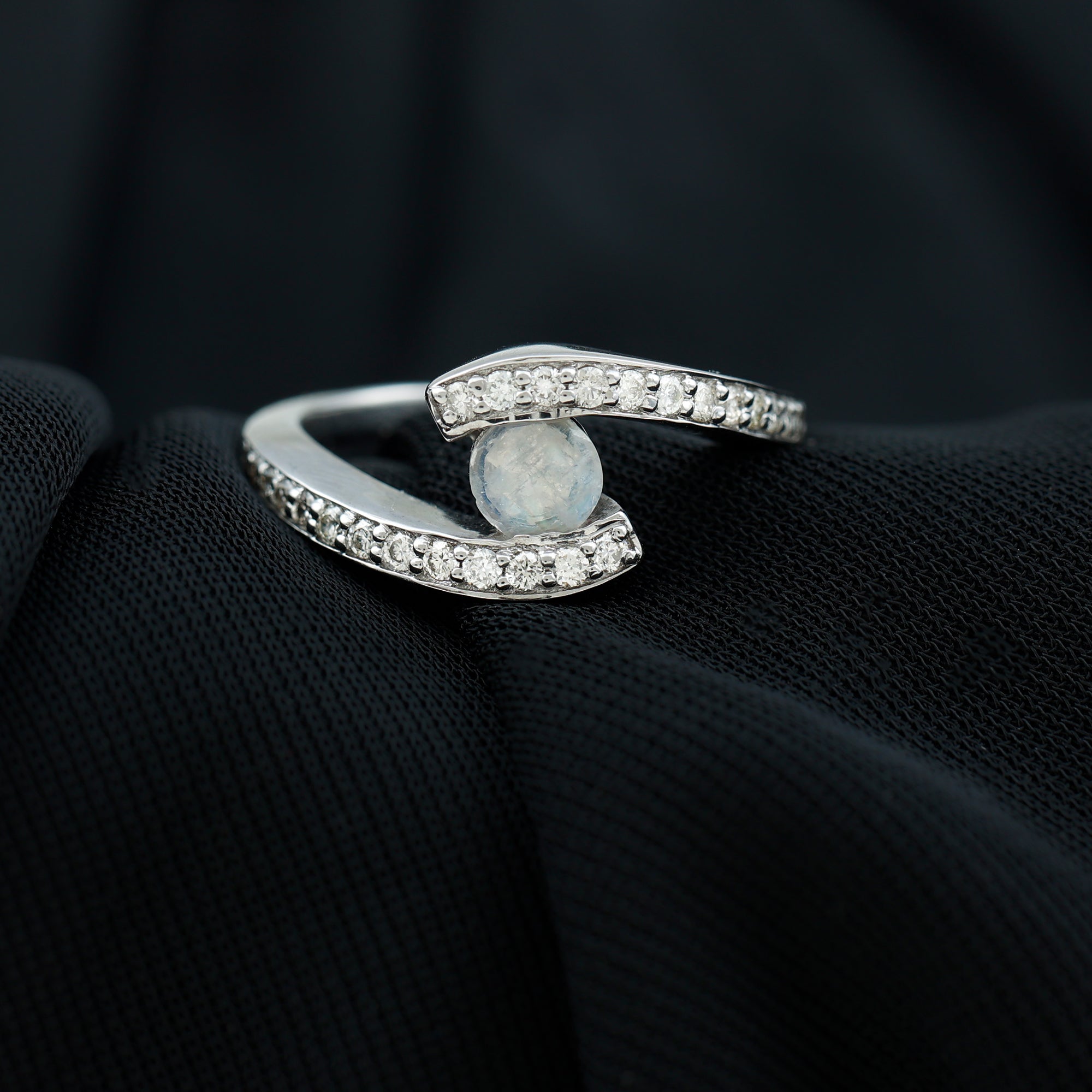 Moonstone Bypass Engagement Ring with Diamond Moonstone - ( AAA ) - Quality - Rosec Jewels