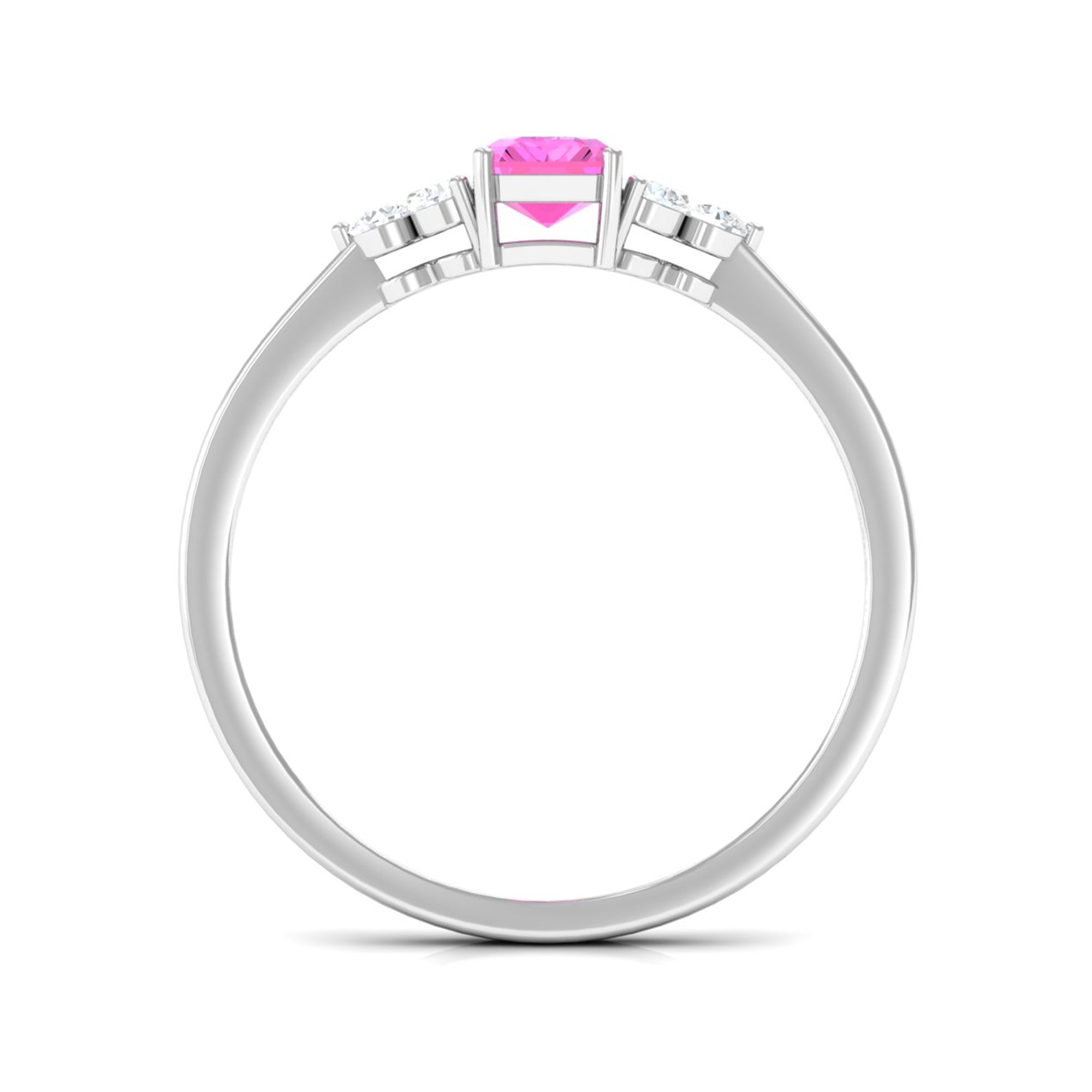 1 CT Emerald Cut Pink Sapphire Solitaire Engagement Ring with Diamond Trio Pink Sapphire - ( AAA ) - Quality - Rosec Jewels